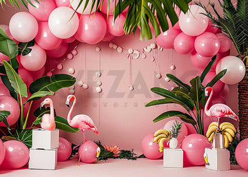 Avezano Pink Flamingos and Greenery Photography Background