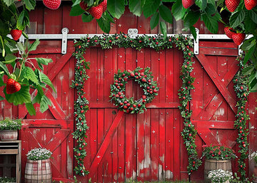 Avezano Strawberry and Red Wooden Door Photography Background