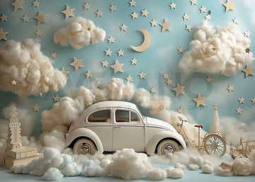 Avezano White Cars and Clouds Cake Smash Party Photography Background