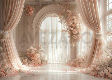 Avezano Wedding Pink Window Gauze Rose Doors and Windows Photography Backdrop