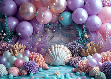 Avezano Purple Balloon Arch Shell Seafloor Theme Photography Background