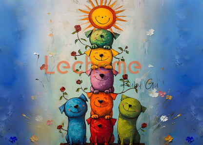 Avezano - Toile de fond pour photographie de chiots mignons peints au mur par Lecheme Ruby Gu