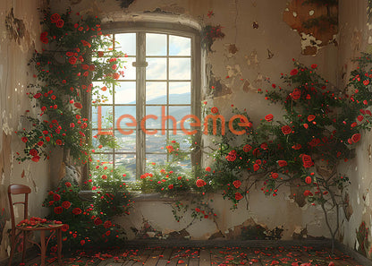 Toile de fond pour photographie de murs usés et de roses d'Avezano par Lecheme Ruby Gu 