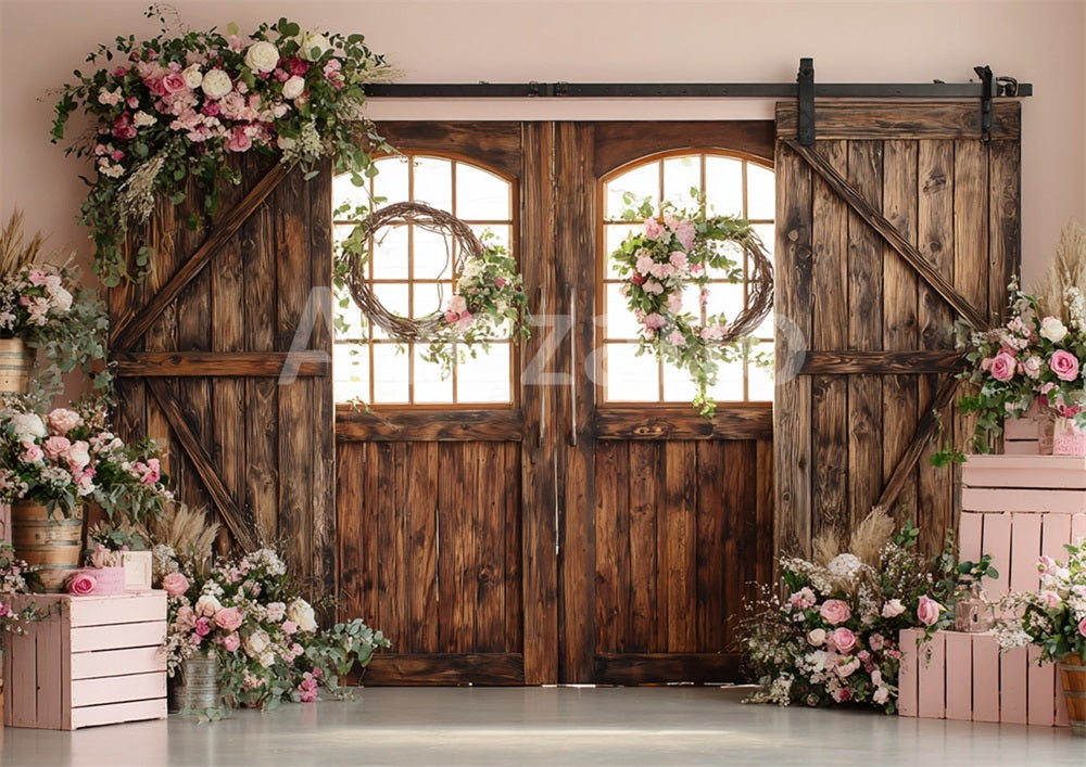 Avezano Floral Wooden Door Photography Backdrop