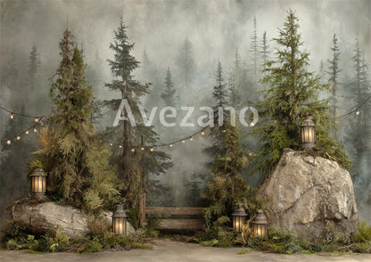 Avezano Forest String Light Rustic Path Photography Background