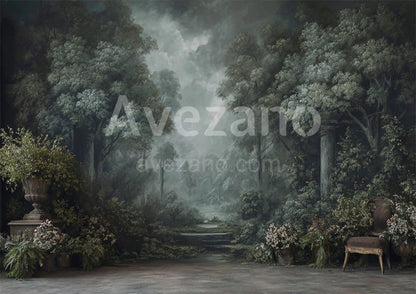 Avezano Misty Dark Forest Oil Painting Photography Backdrop