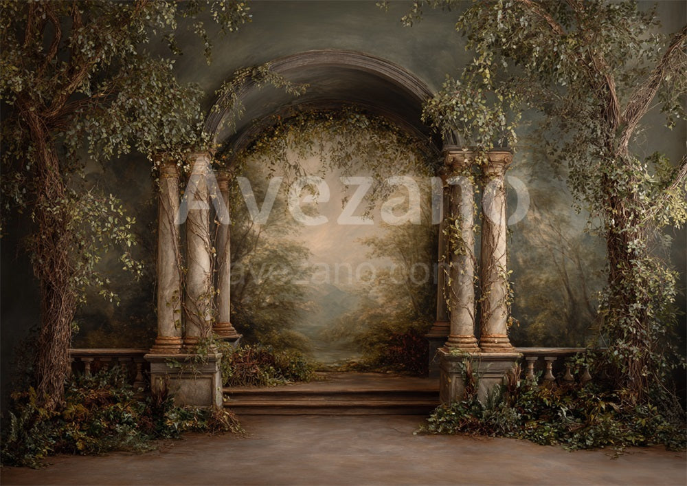Avezano Ivy Arch Roman Column Oil Painting Photography Backdrop