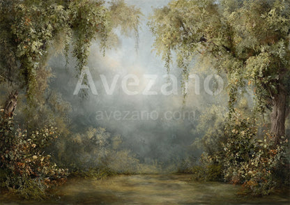 Avezano Misty Willow Forest River Oil Painting Photography Backdrop