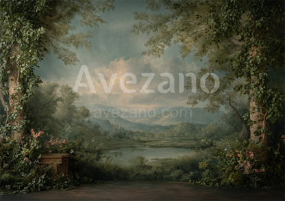 Avezano Ivy Framed Valley View Oil Painting Photography Backdrop