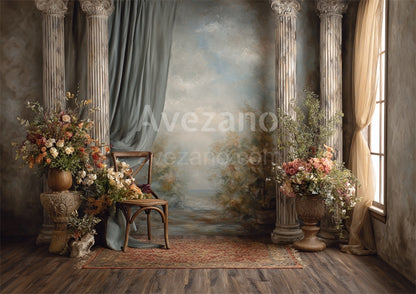 Avezano Columns Floral Chair Oil Painting Photography Backdrop