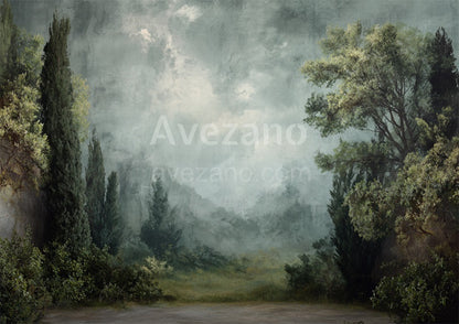 Avezano  Misty Cypress Forest Oil Painting Photography Backdrop