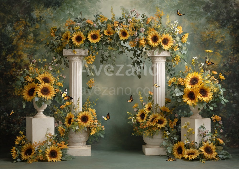 Toile de fond pour photographie de fleurs en pot et de portes printanières d'Avezano