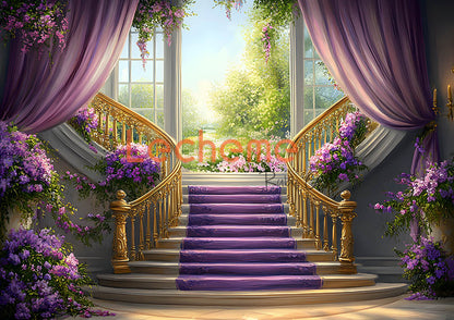 Toile de fond pour photographie d'escaliers violets d'Avezano par Lecheme Ruby Gu 