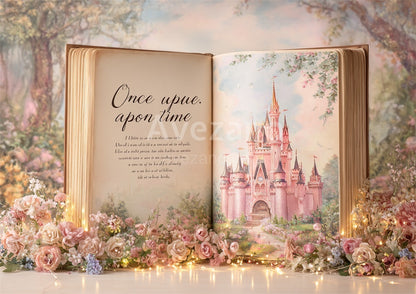Avezano Pink Flowers and Fairy Tale Books Photography Backdrop