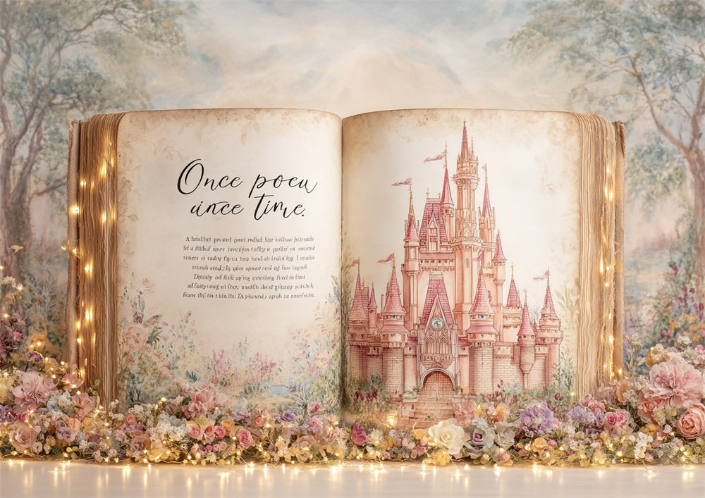 Avezano Pink Castle Fairy Tale Book Photography Backdrop