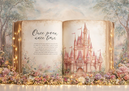 Avezano Pink Castle Fairy Tale Book Photography Backdrop