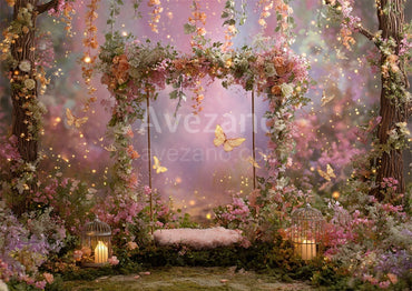 Avezano Spring Floral Swing Fairy Garden Photography Backdrop