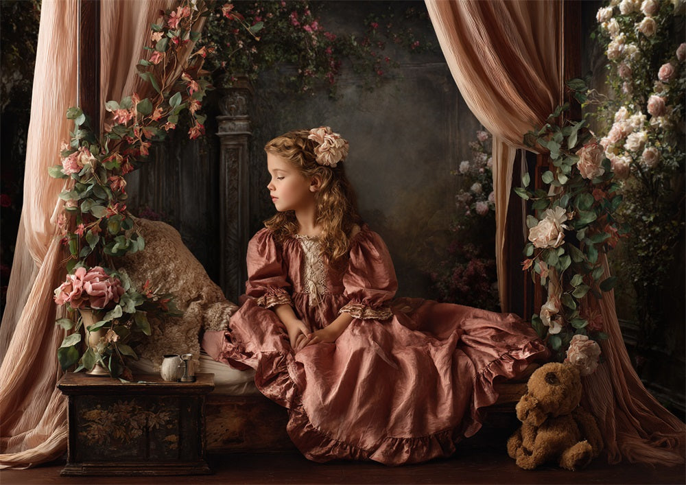 Avezano Vintage Floral Stone Archway Oil Painting Backdrop