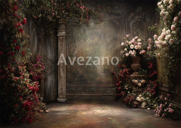 Avezano Vintage Floral Stone Archway Oil Painting Backdrop
