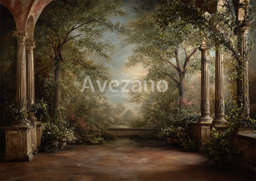 Avezano Classical Garden Columns Oil Painting Photography Backdrop