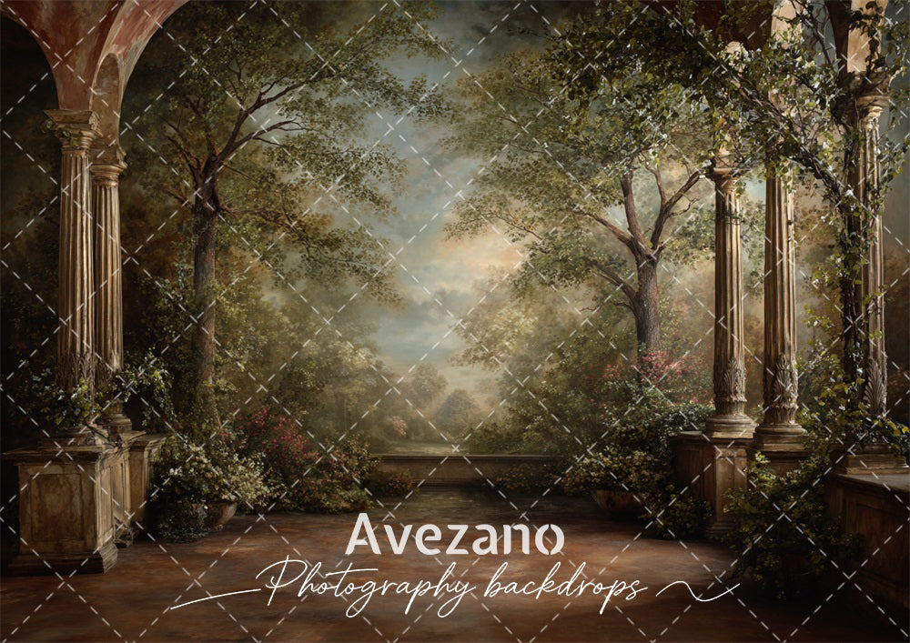 Avezano Classical Garden Columns Oil Painting Photography Backdrop