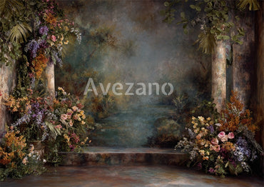 Avezano Tropical Floral Garden Column Oil Painting Photography Backdrop