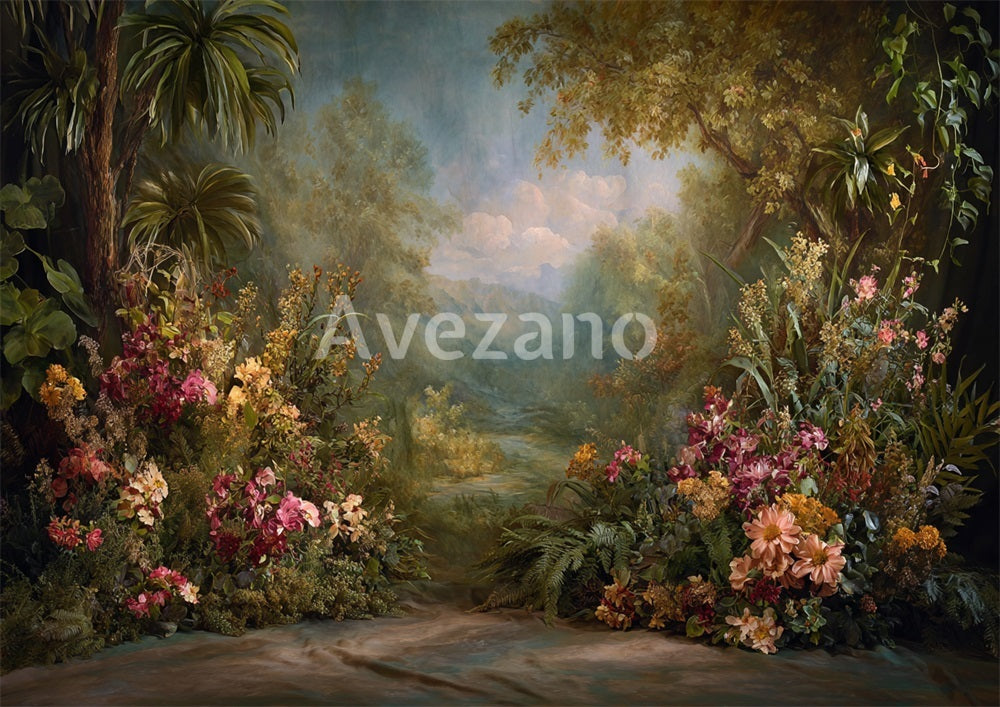 Avezano Lush Jungle Landscape Oil Painting Photography Backdrop