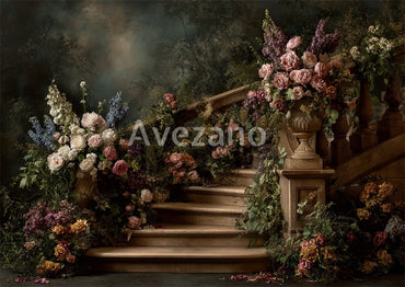 Avezano Vintage Floral Staircase Oil Painting Photography Backdrop