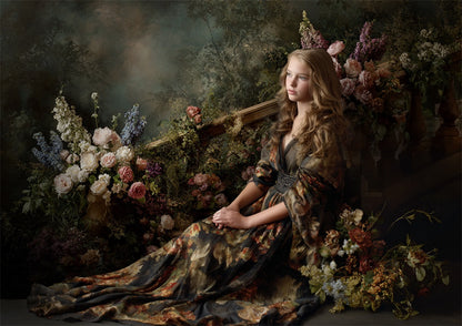 Avezano Vintage Floral Staircase Oil Painting Photography Backdrop