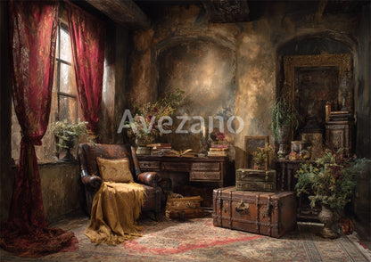 Avezano Antique Study Room Vintage Oil Painting Photography Backdrop