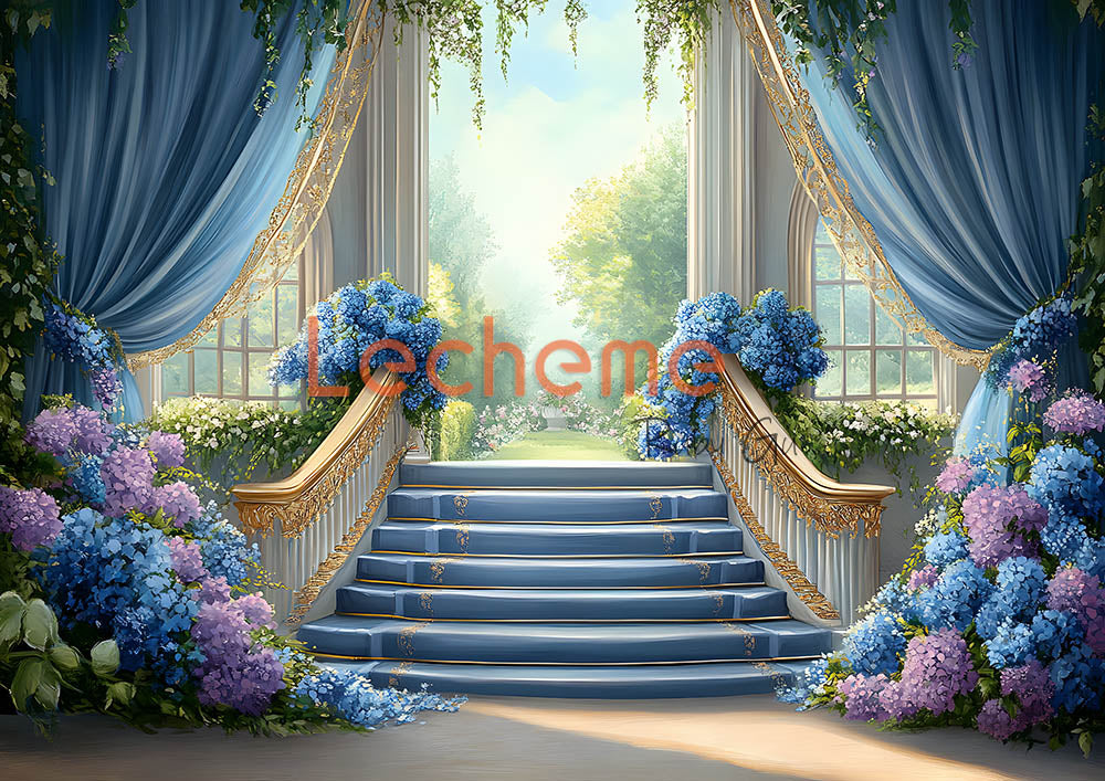 Escaliers bleus d'Avezano et toile de fond pour photographie d'arrière-cour par Lecheme Ruby Gu 