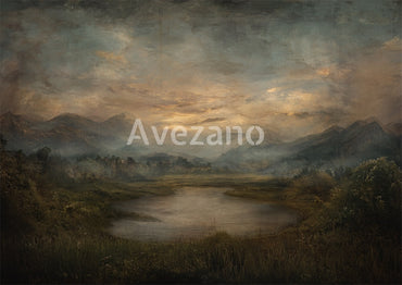 Avezano Moody Mountain Lake Landscape Oil Painting Photography Backdrop