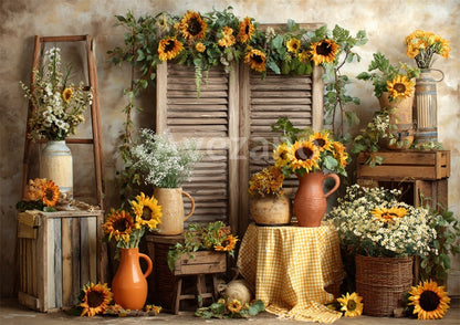 Avezano Sunflower Farmhouse Rustic Photography Backdrop