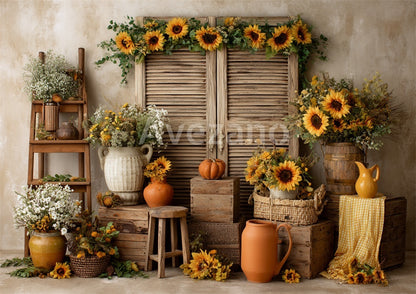 Avezano Sunflower Vintge Shutter  Photography Backdrop