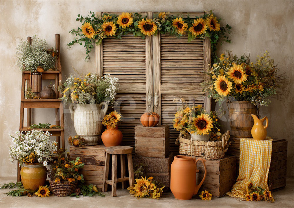 VIP Avezano Sunflower Vintage Farm Scene Photography Backdrop