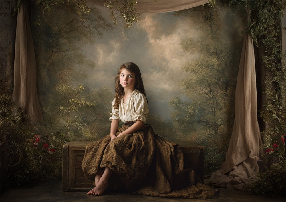 Avezano Vintage Garden Curtain Oil Painting Photography Backdrop