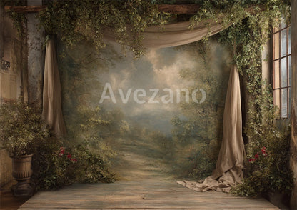 Avezano Vintage Garden Curtain Oil Painting Photography Backdrop