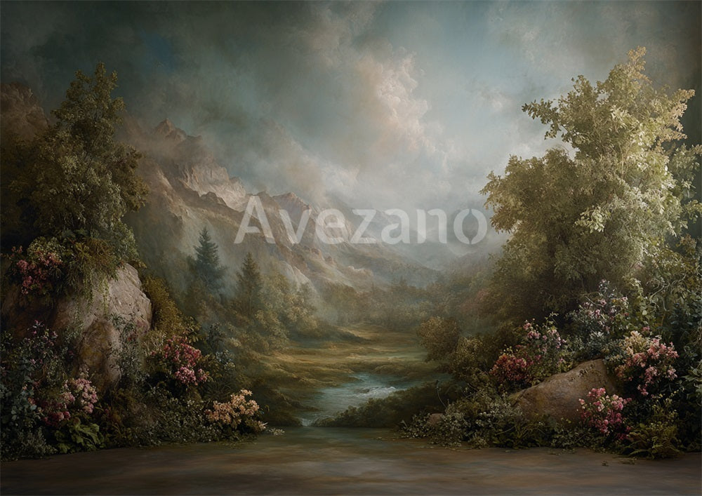 Avezano Mountain Valley Landscape Oil Painting Photography Backdrop