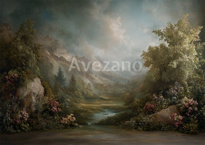 Avezano Mountain Valley Landscape Oil Painting Photography Backdrop
