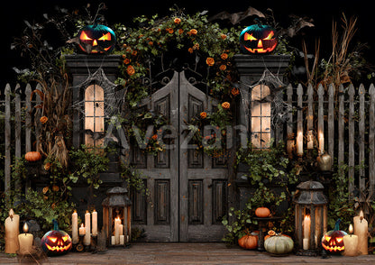 Avezano Spooky Gothic Gate Jack‑o‑Lantern Photography Backdrop