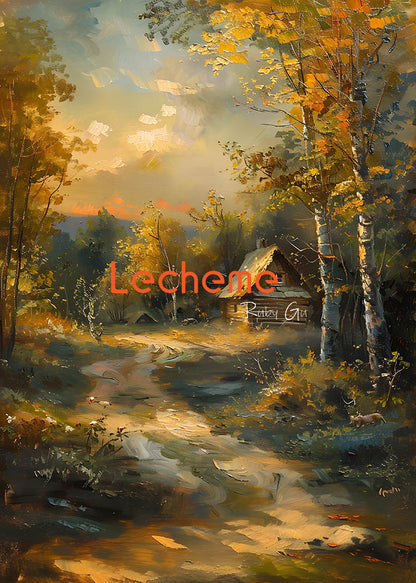 Peinture à l'huile d'Avezano Feuilles d'érable d'automne et chemins Photographie Toile de fond par Lecheme Ruby Gu