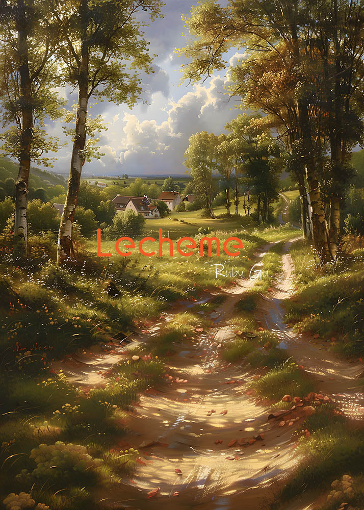 Toile de fond de photographie de route de village de peinture à l'huile d'Avezano par Lecheme Ruby Gu