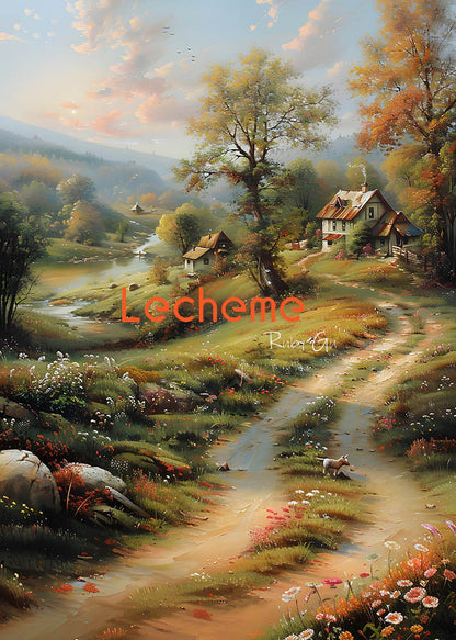 Toile de fond pour photographie de chemin au bord de la rivière, peinture à l'huile d'Avezano par Lecheme Ruby Gu