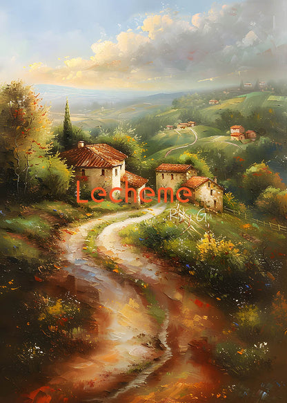 Peinture à l'huile d'Avezano Village sur la colline Photographie Toile de fond par Lecheme Ruby Gu 