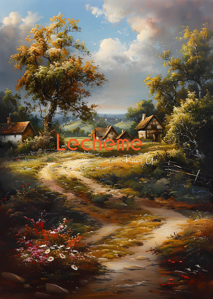 Toile de fond pour photographie de chemin de village sombre, peinture à l'huile d'Avezano par Lecheme Ruby Gu 