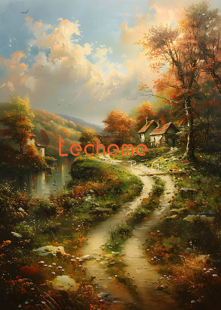 Paysage rural du ruisseau et du sentier Avezano, toile de fond pour photographie de halètement à l'huile par Lecheme Ruby Gu