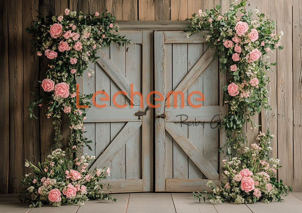 Avezano Valentine's Day Romantic Floral Rustic Door A Photography Backdrop By Lecheme Ruby Gu