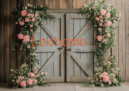 Avezano Valentine's Day Romantic Floral Rustic Door A Photography Backdrop By Lecheme Ruby Gu