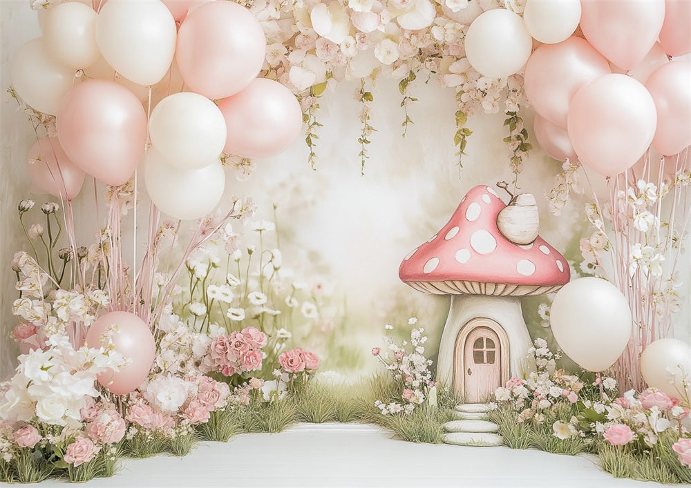 Avezano Pink Mushroom Balloon 2 pcs Set Backdrop