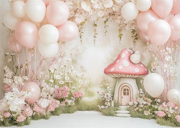 Avezano Pink Mushroom Balloon 2 pcs Set Backdrop